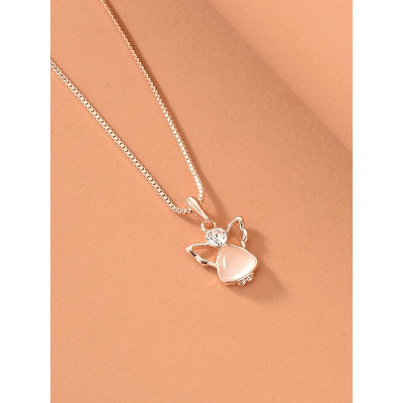 3 Piece Rhinestone Angel Jewelry Set With Pink Faux Pearl - Picture 1 of 4